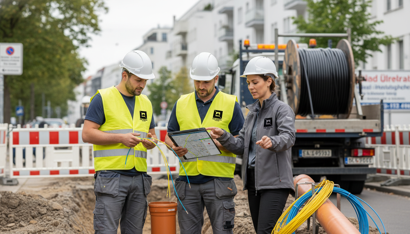 „Tiefbau Glasfaser Berlin – nachhaltiger Glasfaserausbau mit digitaler Präzision durch E & D Tiefbau“